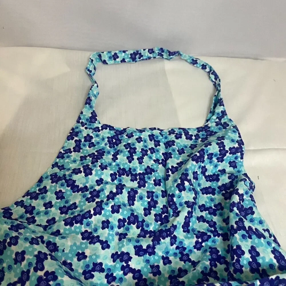 #7126 Blue Flower Print Cotton Adult Apron Hand Made